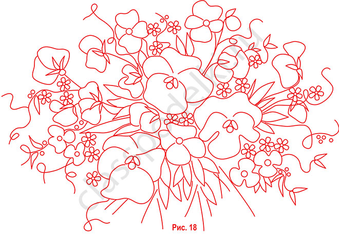 Схема размещения цветов в композиции «Букета с виолами» из лент.
