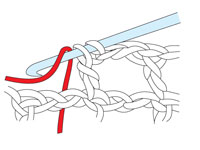Схема смены нити в цветном филейном вязании.