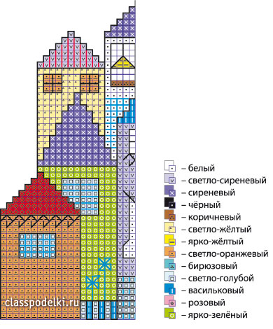 Схема вышивания крестиком «Волшебный город» с Обозначениями цветов нитей мулине.