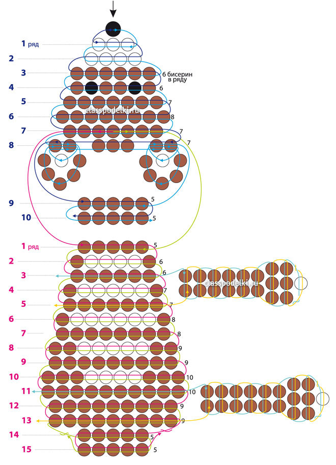 Схема плетения из бисера сувенирного медведя.