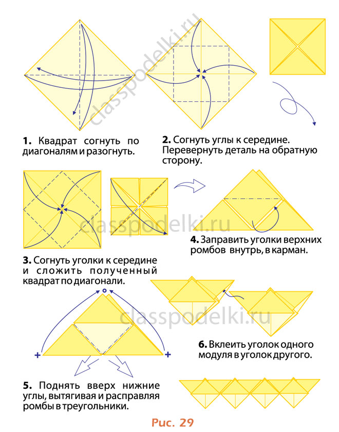 Схема складывания модуля оригами для изготовления вазы.