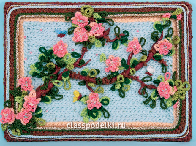 картина с цветами из вязаных шнурочков