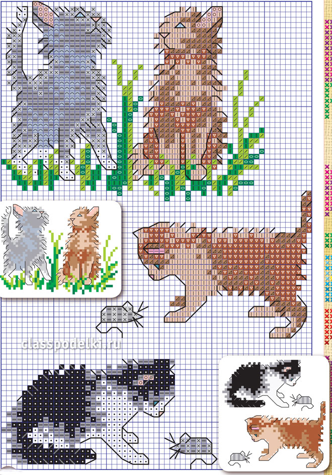 маленькие схемы для вышивки крестом с котиками, котами и кошечками