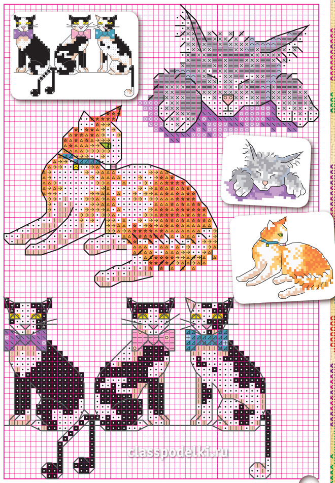 мини схемы для вышивки крестом с котиками, котами и кошечками