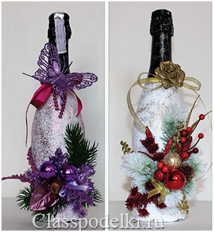 Фото мастер-класса по украшению Новогоднего шампанского декором.