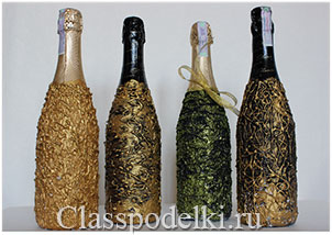 Фото мастер-класса по украшению Новогоднего шампанского декором.