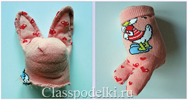 Фото мастер-класса по изготовлению кролика из носков.
