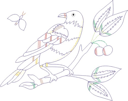 Бесплатная схема вышивания гладью райской птички.