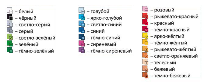 Обозначение цветов на схемах вышивки.