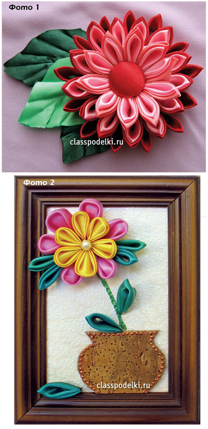 Цветы канзаши складываются всего из 2-х видов лепестков: острых (фото 1) и круглых (фото 2).