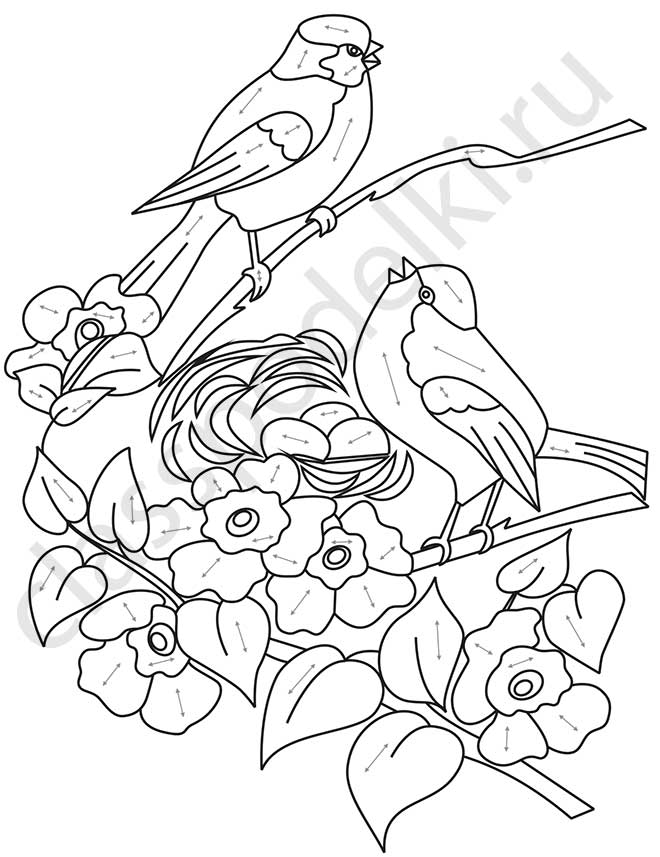 Рисунок-эскиз панно «Птицы в гнезде».
