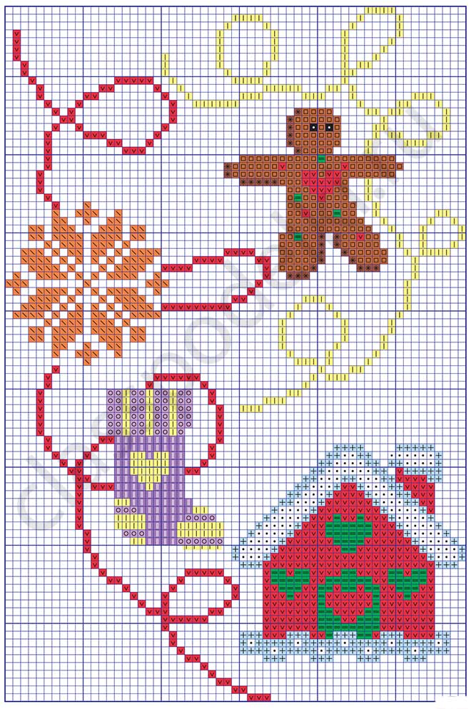 Схемы мини-вышивок крестиком на новогоднюю тему.